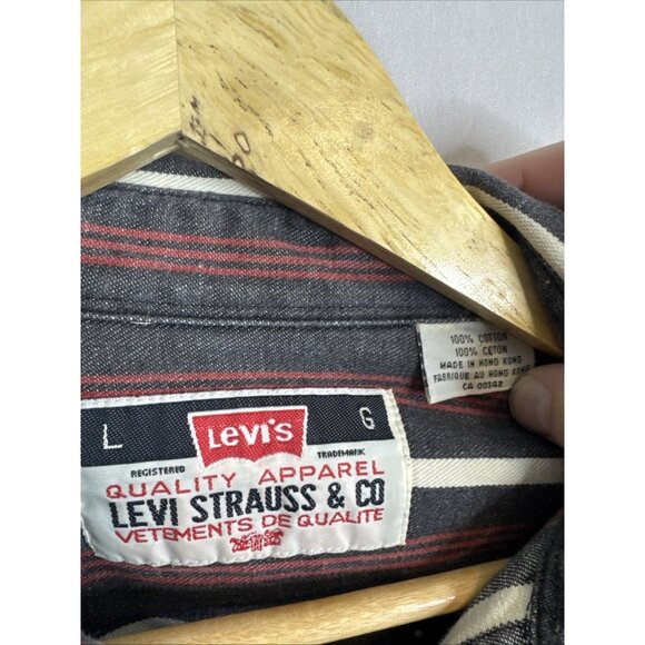 Levi’s Striped Western Shirt Hong Kong Made L 90s Denim Look Metal Buttons - Picture 4 of 7
